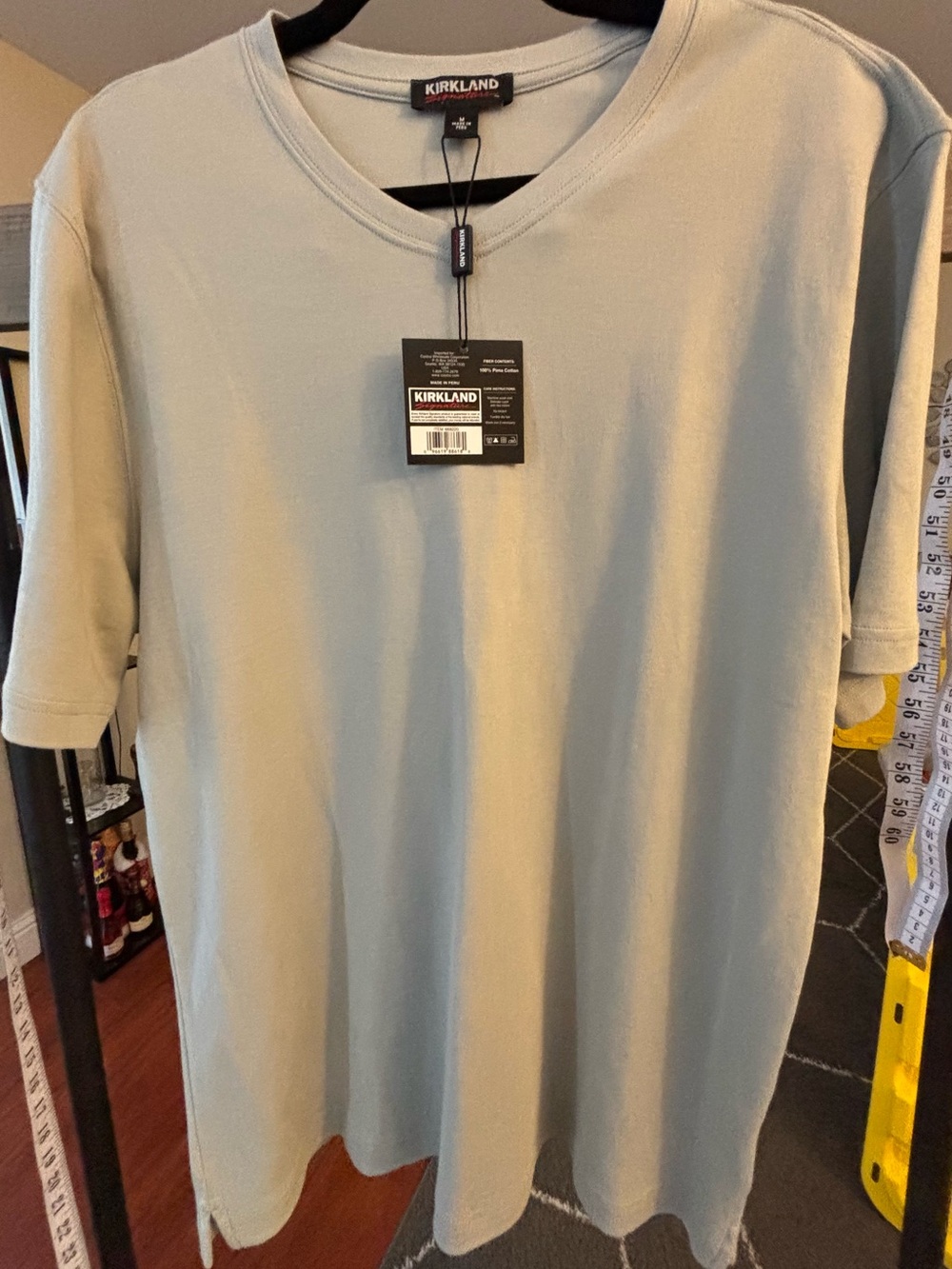 Kirkland Signature Short Sleeve V-Neck Shirt in Light Sage - Peruvian cotton.